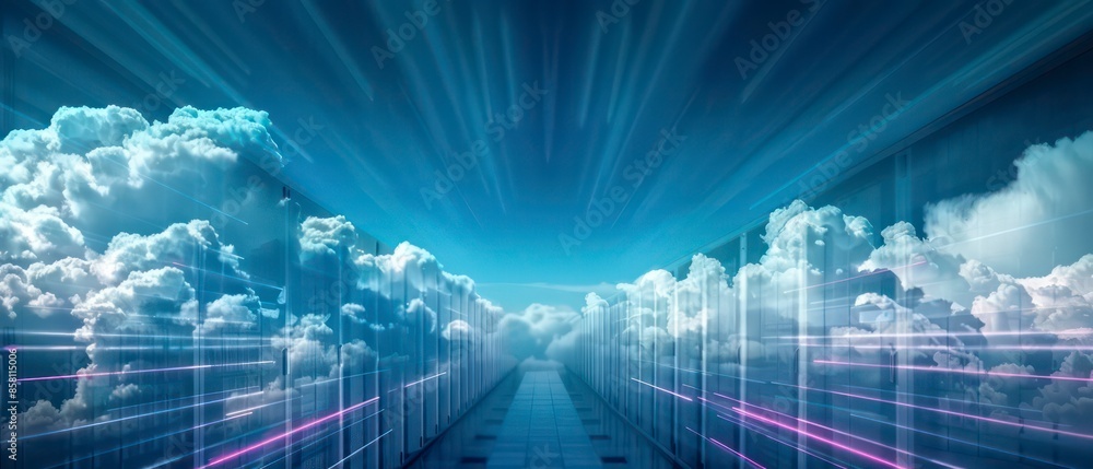 Aufkleber a vibrant digital landscape filled with swirling clouds of data and light. this futuristic concept s