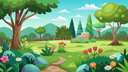 Grassy garden landscape vector illustration 