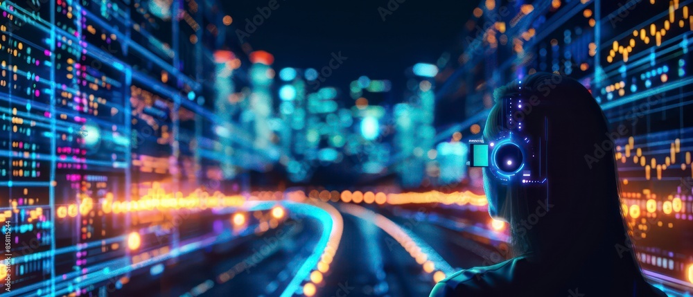 Poster innovative businesses leverage data and ai technologies to drive growth. digital networks connect pe