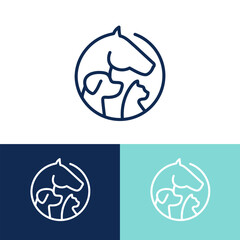 horse and dog and cat logo design line art. vector illustration