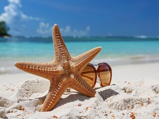 Captivating Beach Scene Featuring Starfish with Sunglasses