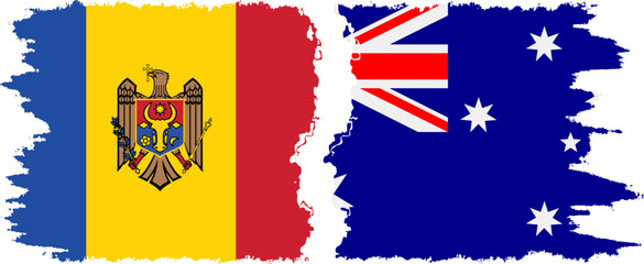 Australia and Moldova grunge flags connection vector