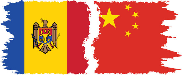 China and Moldova grunge flags connection vector