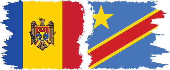 Congo - Kinshasa and Moldova grunge flags connection vector