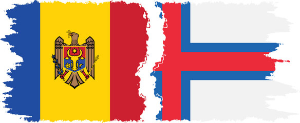 Obraz premium Faroe Islands and Moldova grunge flags connection vector