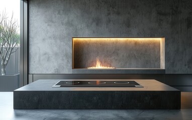 Modern Kitchen Design With Concrete Walls And Built-In Stovetop