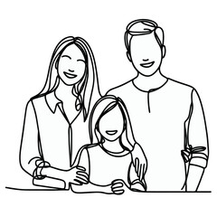 Line art of a happy family, continuous line drawing of a happy family 