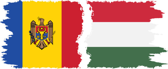 Hungary and Moldova grunge flags connection vector