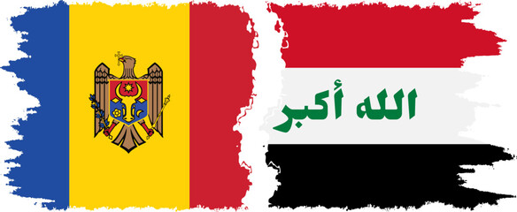 Iraq and Moldova grunge flags connection vector