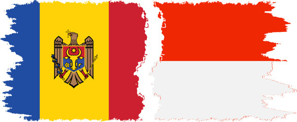 Indonesia and Moldova grunge flags connection vector