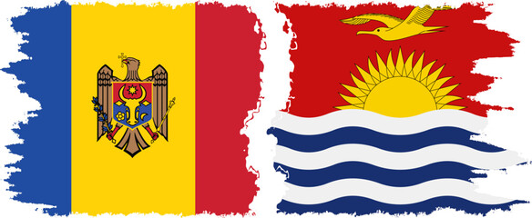 Kiribati and Moldova grunge flags connection vector