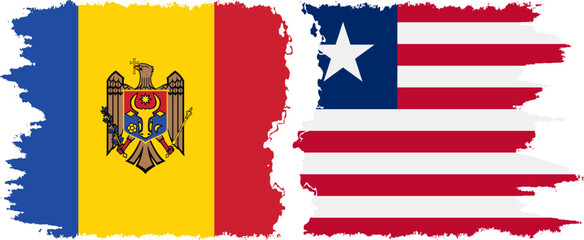 Liberia and Moldova grunge flags connection vector