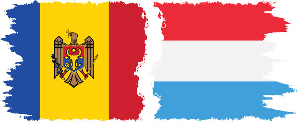 Luxembourg and Moldova grunge flags connection vector