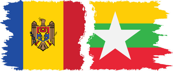 Myanmar and Moldova grunge flags connection vector