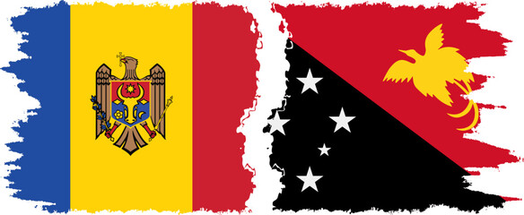 Papua New Guinea and Moldova grunge flags connection vector