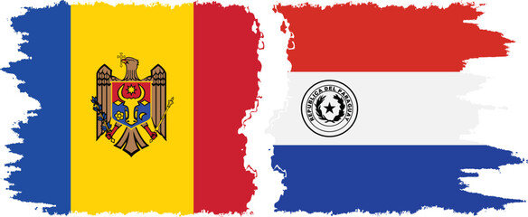 Paraguay and Moldova grunge flags connection vector