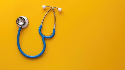 Stethoscope on yellow background from top