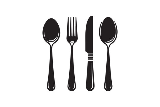Spoon, fork and knife silhouette Icon vector Illustration artwork