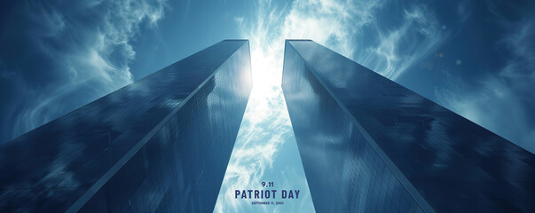 Twin towers silhouette against sky, Patriot Day memorial concept