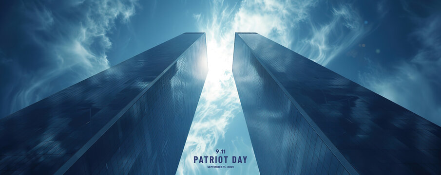 Twin towers silhouette against sky, Patriot Day memorial concept