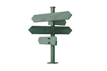 Empty wooden signpost with multiple arrow signs pointing in different directions, symbolizing choices and guidance. Isolated on transparent background.