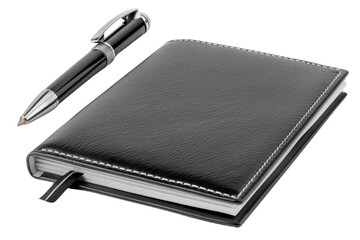 Elegant black leather notebook and pen set great for business meetings, note-taking, and journaling. Perfect for professionals and students.