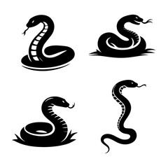 snake silhouette set black and white, Minimalist snake standing outline vector,