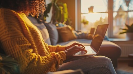 Photo of a digital communication lifestyle blogger using a mobile smart device. Or a female user typing on a laptop computer working online through wireless internet technology. work from home