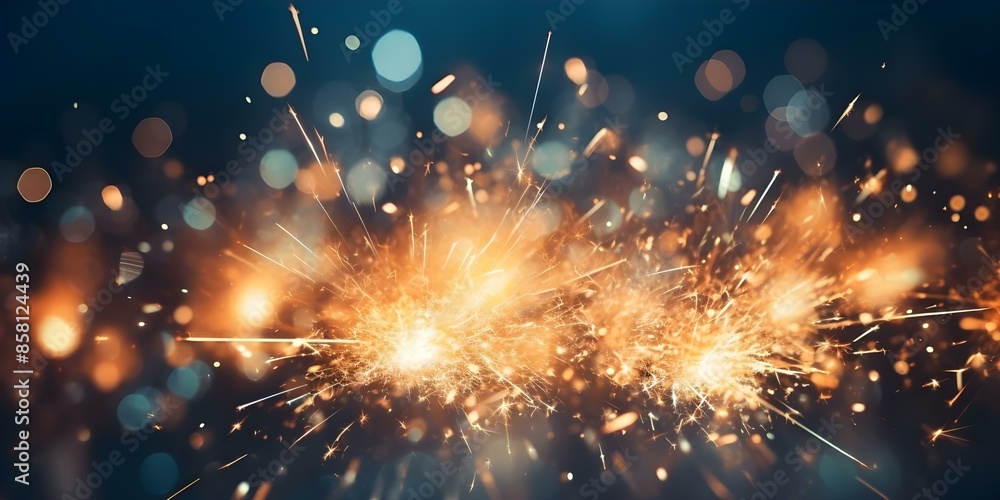Poster creating bokeh light effect with sparks from lithium-ion battery. concept bokeh photography, light e