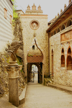 View of the entrance to the "Rocchetta Mattei", Grizzana Morandi, Bologna, Italy