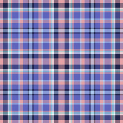 Plaid seamless pattern in blue. Check fabric texture. Vector textile print.