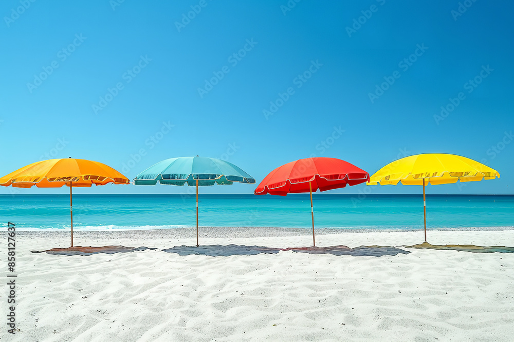 Sticker Colorful Summer Beach Day with Sunny Skies and Sandy Shores  