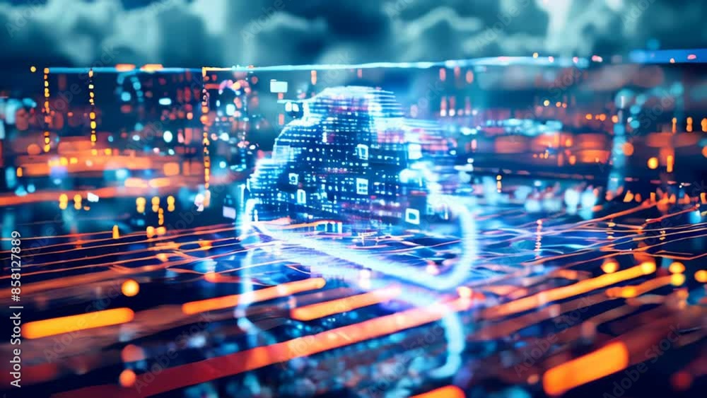 Poster digital information technology abstract background. cloud storage and computing concept animation.