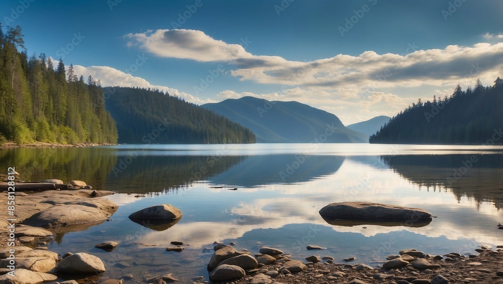 Poster lake and mountains