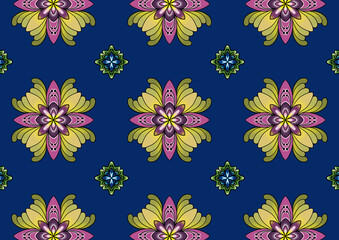 Ikat floral paisley embroidery on dark background.geometric ethnic oriental seamless pattern traditional.Aztec style abstract vector illustration.design for texture,fabric,clothing,wrapping,carpet.