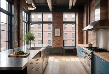 Modern Industrial Kitchen with City View