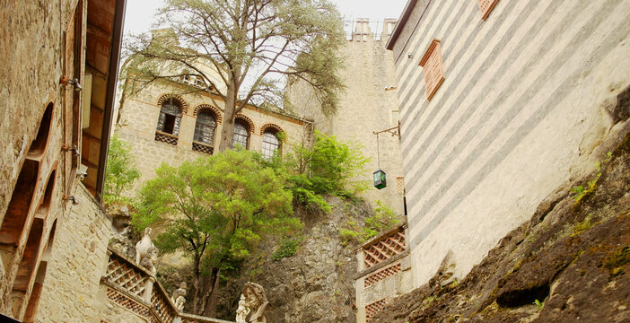 View of the entrance to the "Rocchetta Mattei", Grizzana Morandi, Bologna, Italy