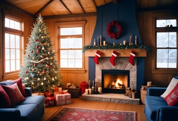 Christmas Fireplace with Traditional Stockings