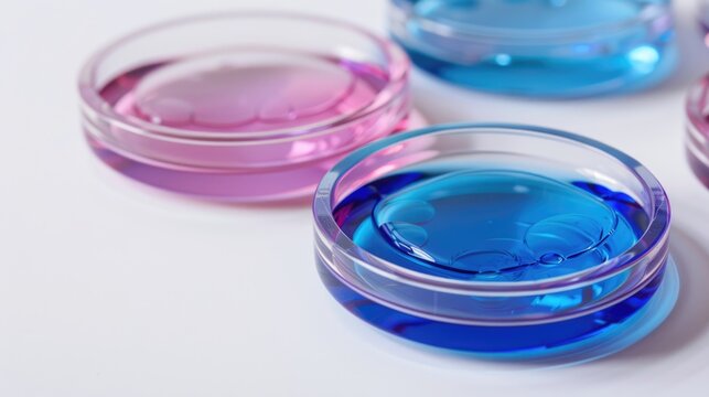 Cobalt chloride solution in Petri dishes on white background showing scientific concept