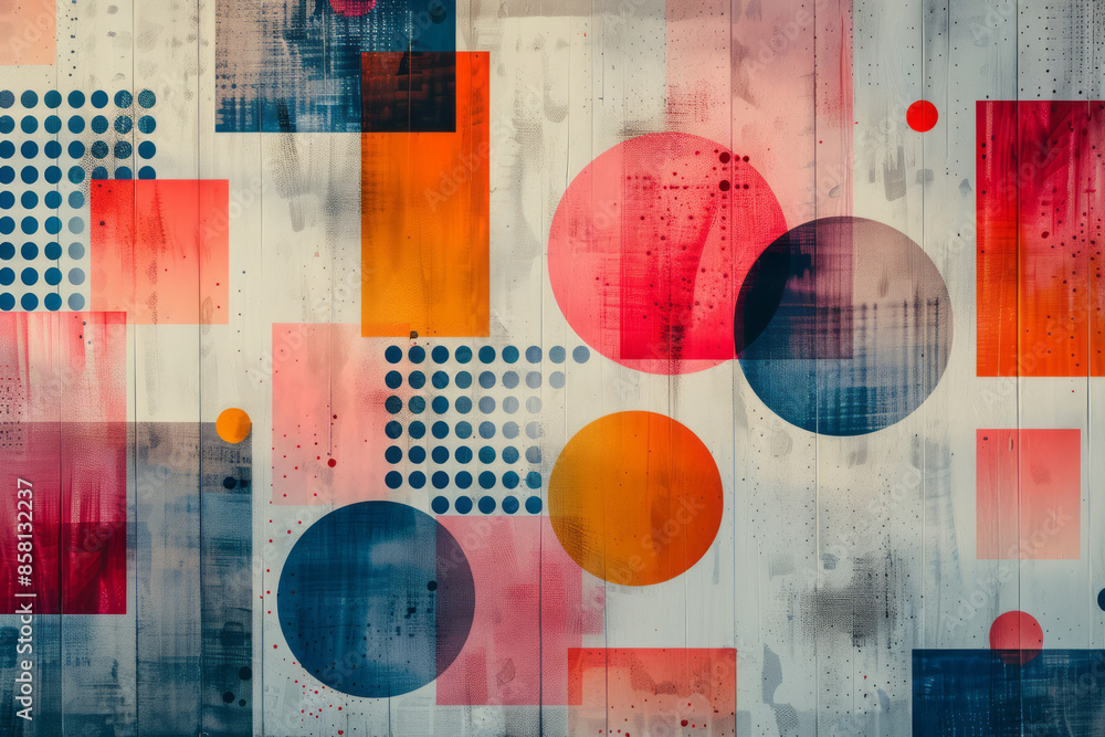 Poster soft pastel geometric vector pattern with thin lines and simple shapes,