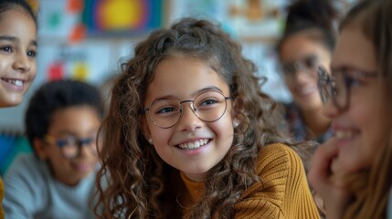 Happy Diverse Children In A Classroom, Smiling And Engaged In Learning Activities. Back to School