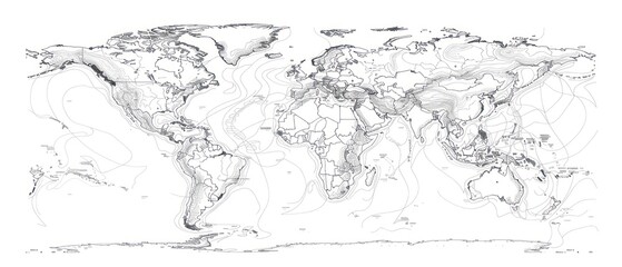 Fototapeta premium A minimalist world map set against a white backdrop, offering a sleek and modern look, ideal for tech-themed graphics and professional presentations.