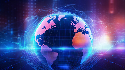 a blue and pink globe with lines and dots