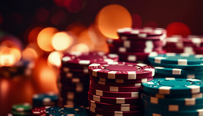 poker chips at Vegas, copy space for text, ad shot