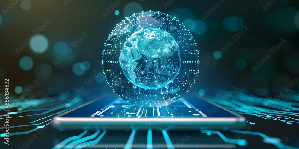 Poster abstract hologram globe map with neural network and ai concepts on tablet. concept ai technology, ho