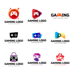 Set of Game console and video games stick logo design template