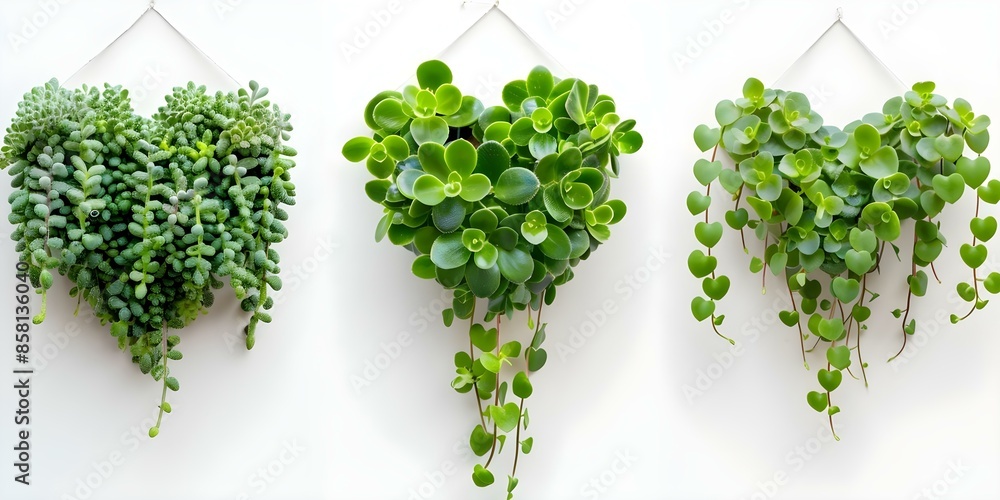 Poster watercolor series showcasing senecio rowleyanus string of pearls and string of hearts. concept house