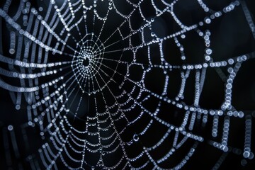 Naklejka premium Capture the intricate symmetry of a spider's web, each strand a masterpiece of natural architecture woven with meticulous precision.