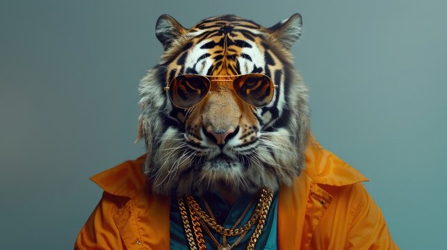 Trendy tiger, Stylish tiger in streetwear pop art pose in street fashion