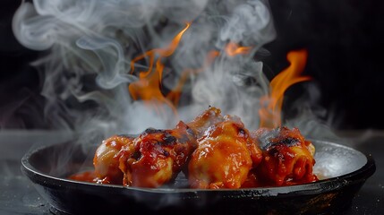 Juicy chicken drumsticks sizzling to perfection, smoke billowing around them like a savory halo